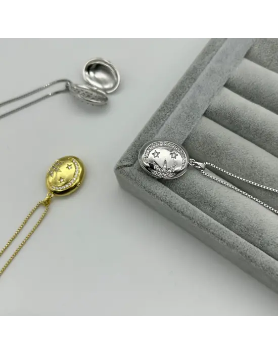 Ay ve Yıldızlı Kapaklı Açılan Fotoğraf Kolye