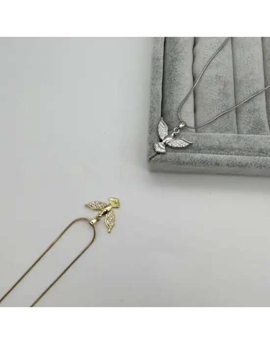 Anka Kuşu Kolye Gümüş ve Altın Renk Seçenekli