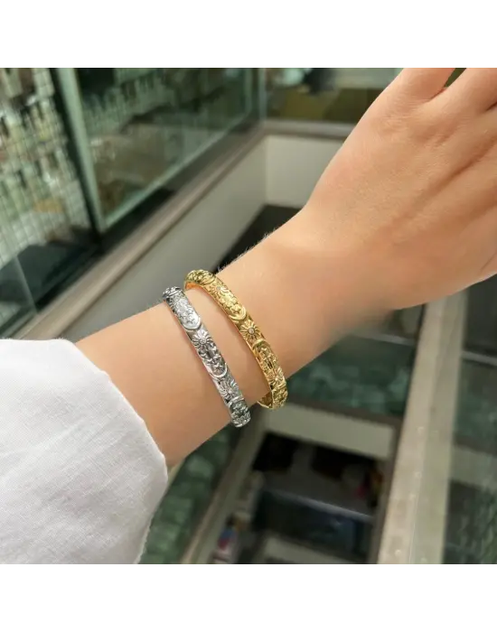 Güneş Kelepçe Bileklik Taşsız Gold ve Gümüş Seçenek