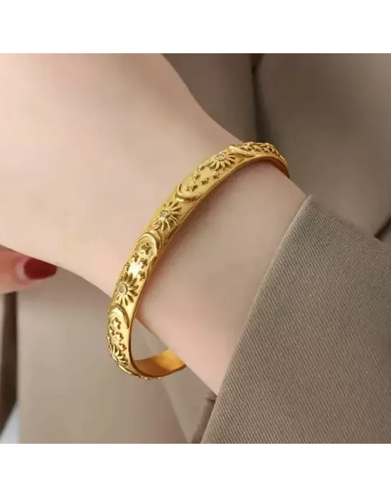 Güneş Kelepçe Bileklik Taşsız Gold ve Gümüş Seçenek