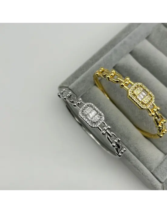 Baget Taşlı Tiffany Zincirli Ataç Kelepçe Bileklik