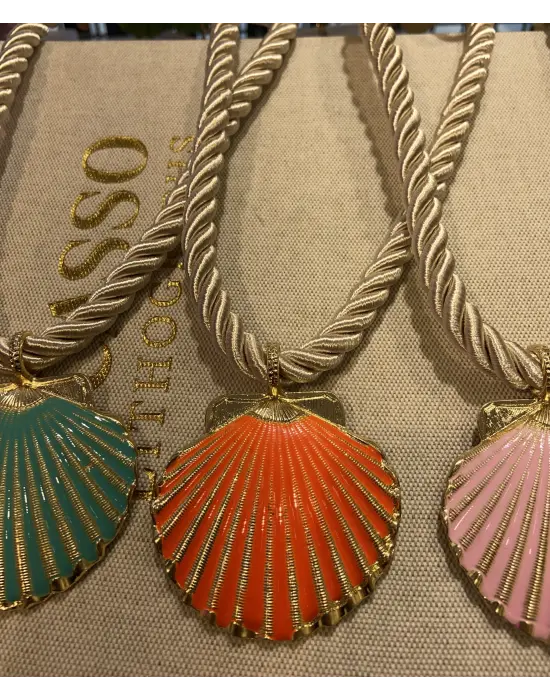 Halat Zincirli Deniz Kabuğu Midye Kolye Kırmızı Pembe Beyaz Yeşil