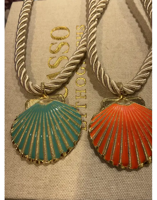 Halat Zincirli Deniz Kabuğu Midye Kolye Kırmızı Pembe Beyaz Yeşil