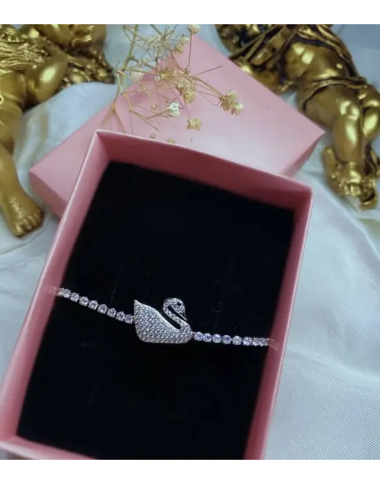 Su Yolu Taşlı Kuğu Bileklik Gümüş ve Altın Seçenekli