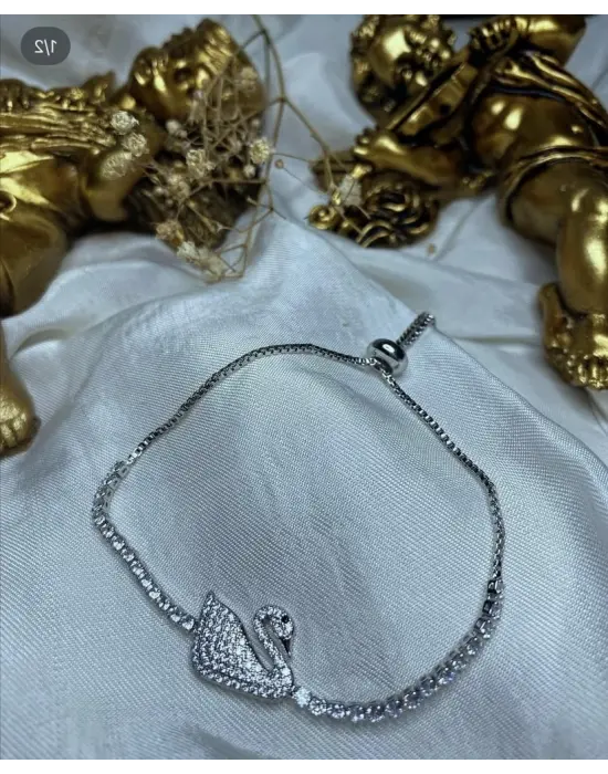 Su Yolu Taşlı Kuğu Bileklik Gümüş ve Altın Seçenekli