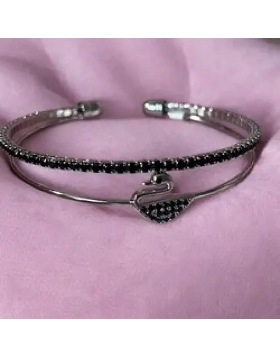 Siyah Renk Swan Swarovski Kuğu Kelepçe Bilezik