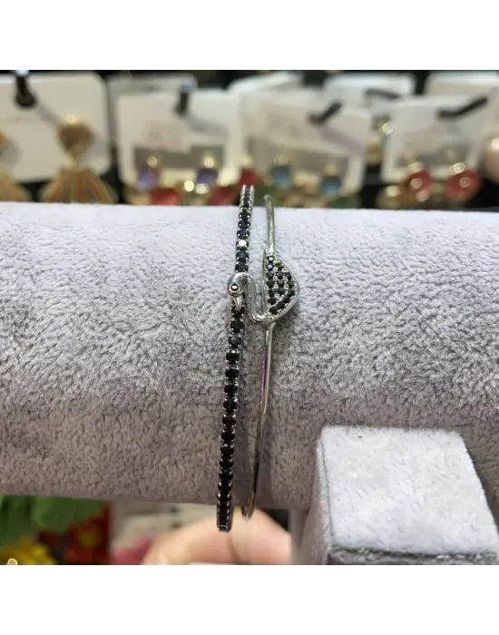 Siyah Renk Swan Swarovski Kuğu Kelepçe Bilezik