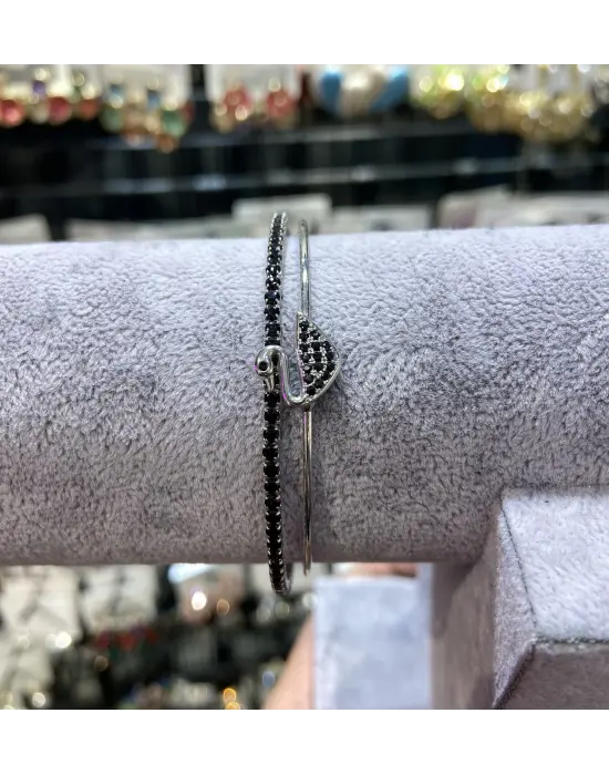 Siyah Renk Swan Swarovski Kuğu Kelepçe Bilezik
