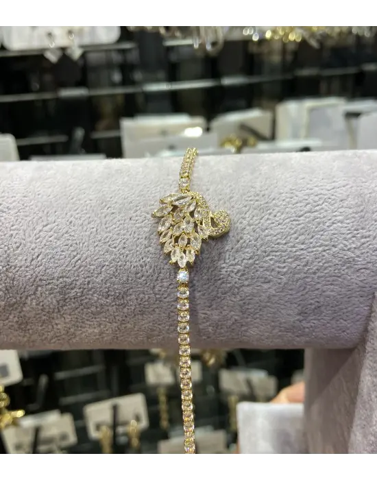 Altın Renk Swarovski Kuğu Bileklik Taşlı Zincir