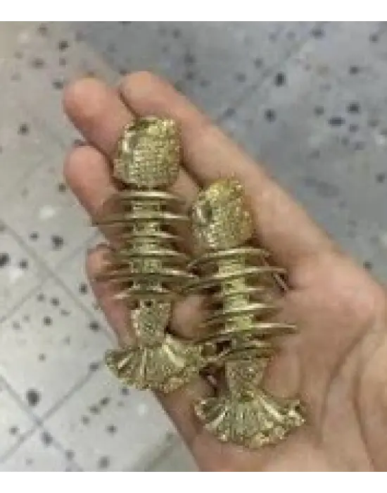 Altın Renk Balık Motifli Küpe Fishbone Kılçık Figür