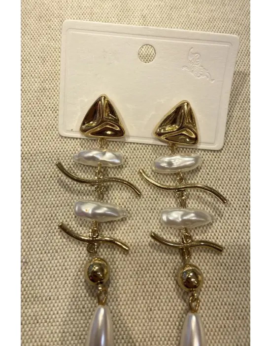 Uzun Sallantılı İnci Detaylı Balık Küpe