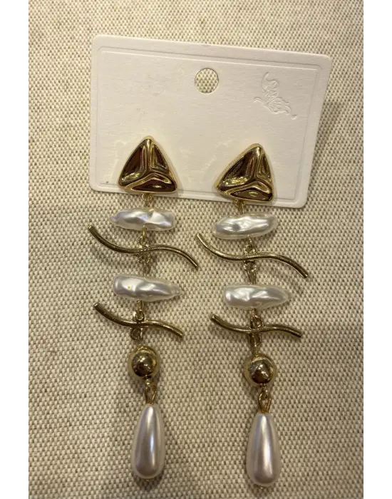 Uzun Sallantılı İnci Detaylı Balık Küpe