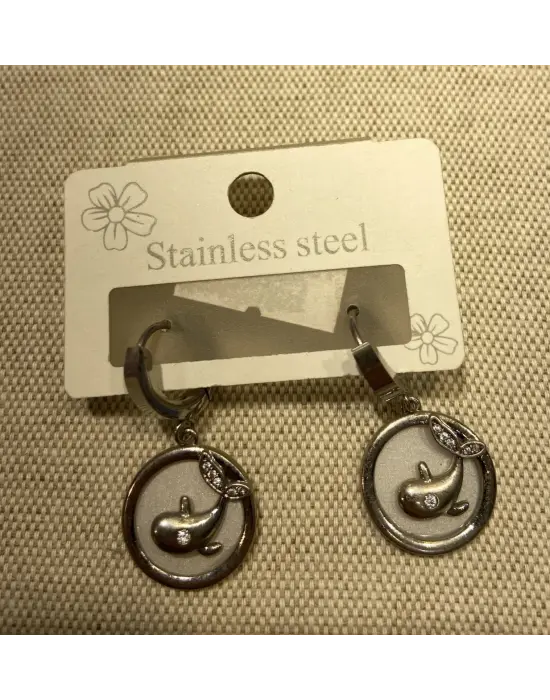 Halka Model Yuvarlak Sallantılı Yunus Balığı Küpe Beyaz