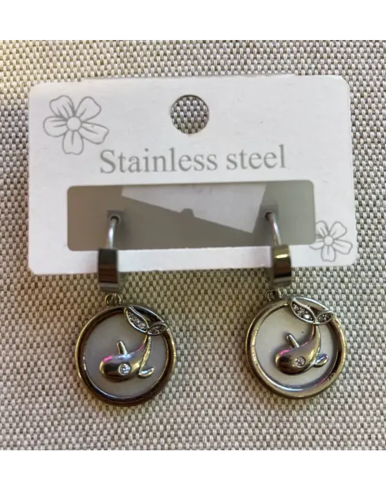 Halka Model Yuvarlak Sallantılı Yunus Balığı Küpe Beyaz