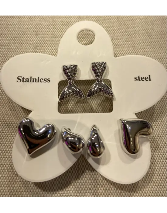 Balık Kuyruğu ve Kalpli Çoklu Küpe Seti (6lı)