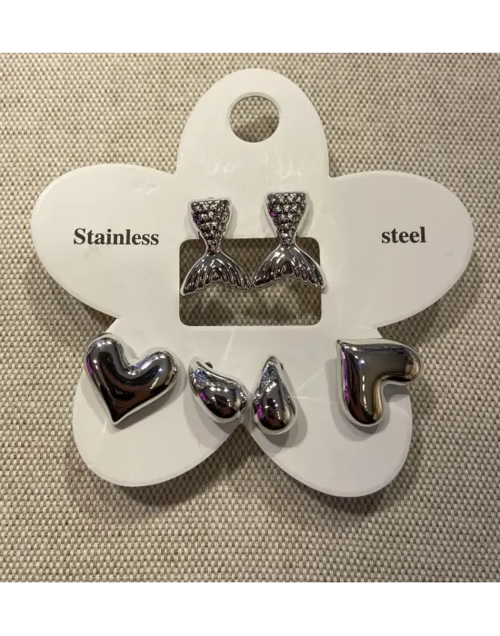 Balık Kuyruğu ve Kalpli Çoklu Küpe Seti (6lı)