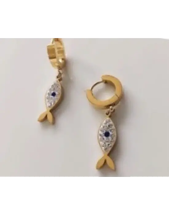 Taşlı Küçük Boy Mavi Noktalı Koi Balığı Küpe