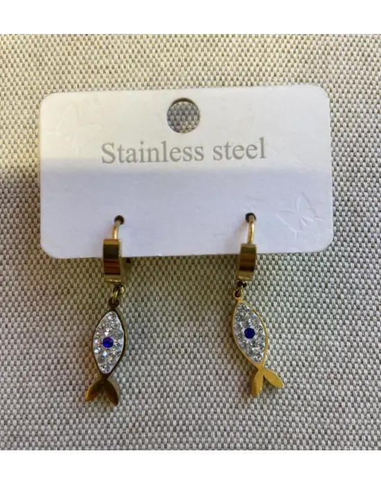 Taşlı Küçük Boy Mavi Noktalı Koi Balığı Küpe