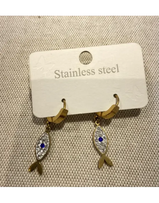 Taşlı Küçük Boy Mavi Noktalı Koi Balığı Küpe