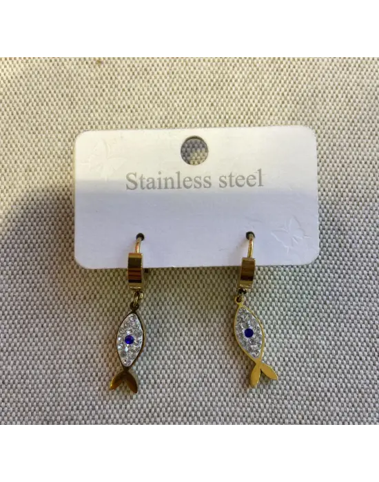 Taşlı Küçük Boy Mavi Noktalı Koi Balığı Küpe