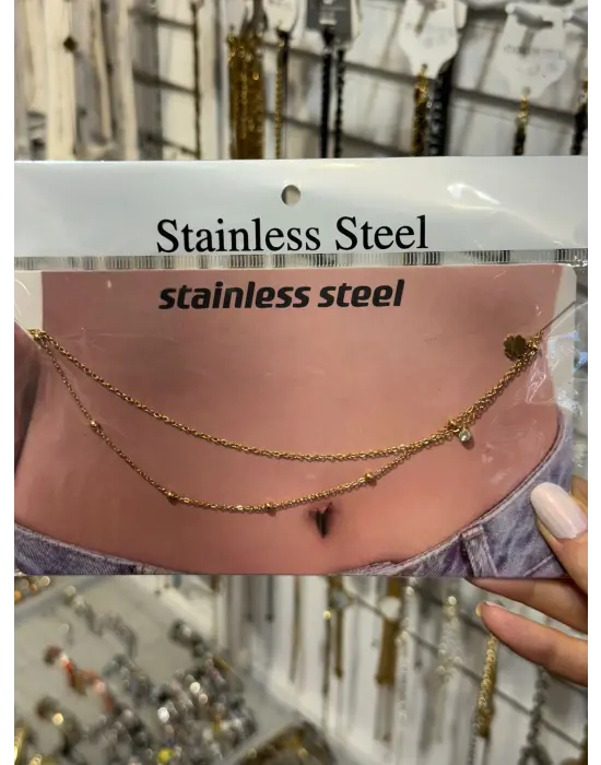 Altın Çelik Zarif Boncuklu Bel Zinciri