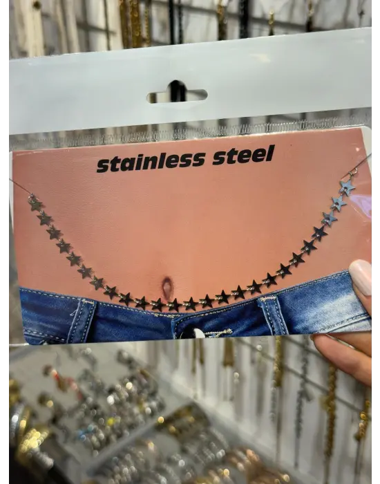 Yıldız Figürlü Paslanmaz Çelik Göbek Zinciri Vücut Kolyesi