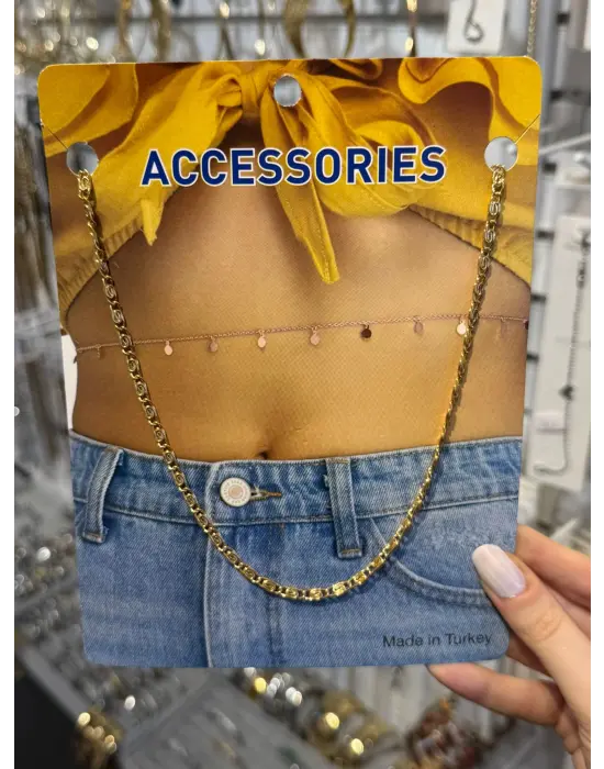 Altın Zincir Detaylı Minimal Vücut Kolyesi Zarif Göbek Aksesuarı