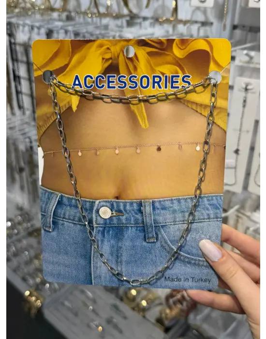 Gümüş Halkalı Çelik Vücut Zinciri Modern Göbek Kolyesi