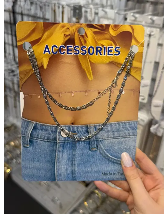 Kalın Halkalı Gümüş Çelik Vücut Kolyesi Modern Bel Zinciri