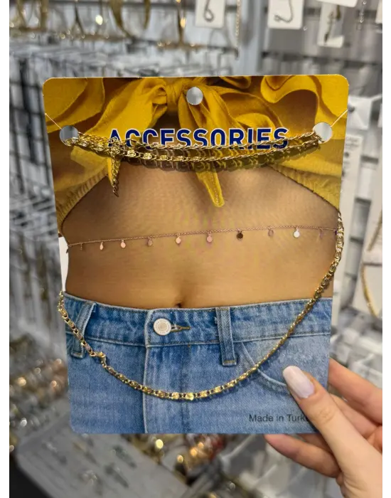 Kalın Zincir Halkalı Altın Çelik Vücut Aksesuarı Modern Bel Kolyesi