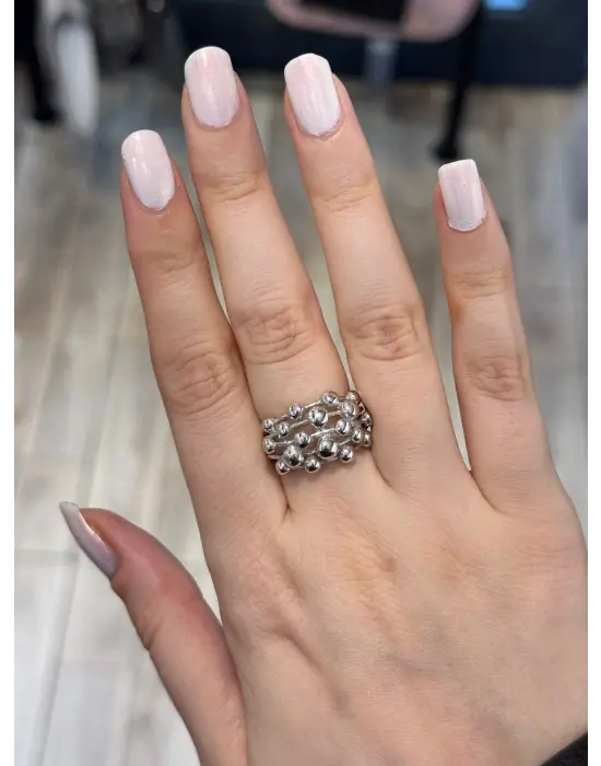 Baloncuk Dorika Topçuklu Parlak Gümüş Renk Kadın Yüzük