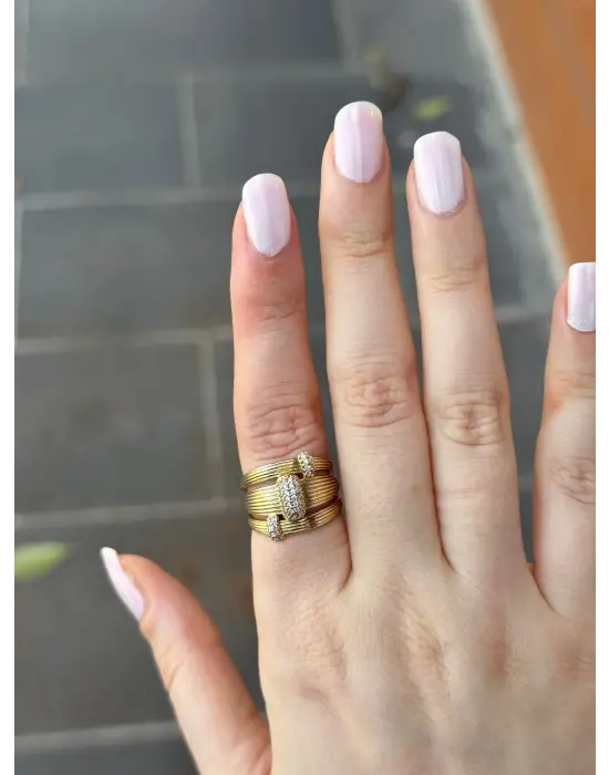 Çok Katlı Tel Form Taş Detaylı Altın Kaplama Kadın Vip Yüzük