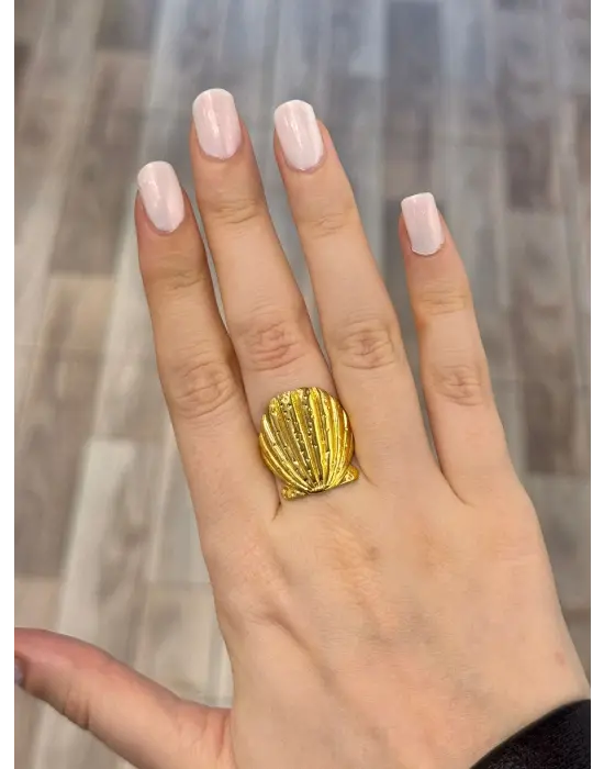 Midye İstiridye Deniz Kabuğu Altın Kaplama Çelik Kadın Yüzük