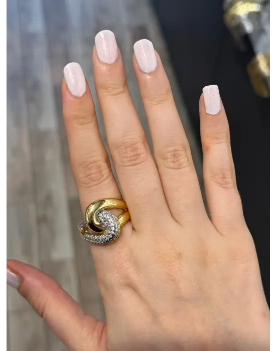 Büyük Zincir Model İç İçe Geçmiş 2 Parçalı Çelik Yüzük