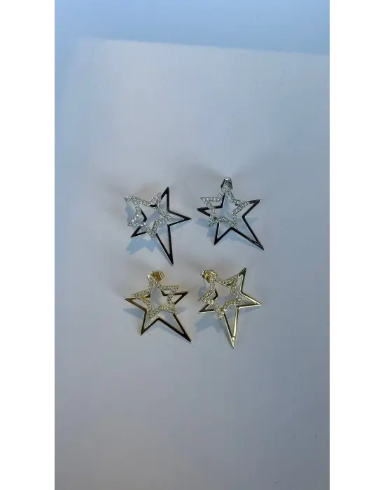 İç İçe Geçmiş Yıldızlardan Oluşan Taşlı Çelik Kadın Küpe