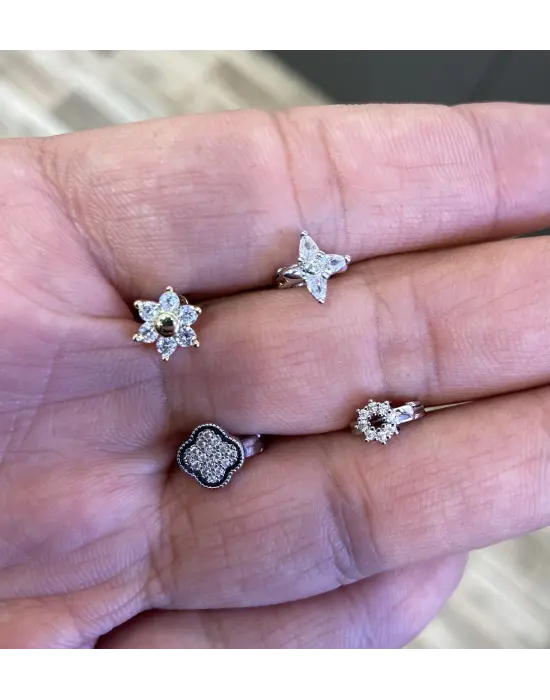 Çiçek Desenli Tragus / Helix Piercing Cerrahi Çelik Gümüş Kaplama