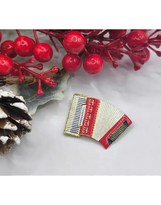 Müzik Aleti Akordeon Motifli Kadın Broşu Yaka İğnesi