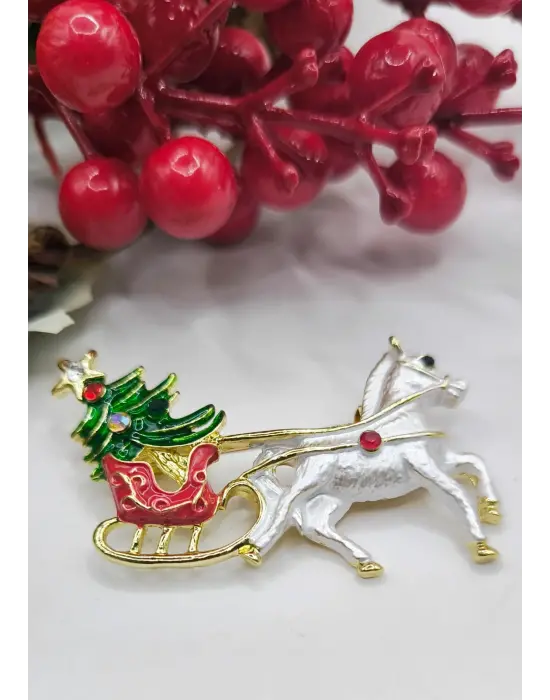 Yılbaşı Yeni Yıl Motifli Ren Geyiği Noel Baba Broş