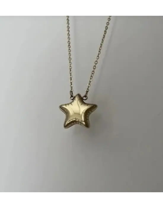 14K Rose Gold Bombeli Taşsız Yıldız Kolye