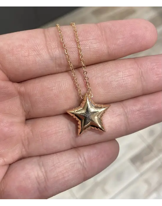 14K Rose Gold Bombeli Taşsız Yıldız Kolye