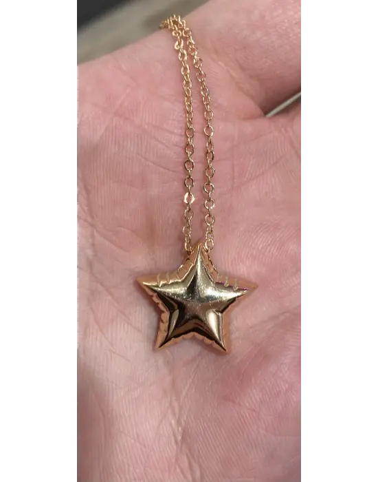 14K Rose Gold Bombeli Taşsız Yıldız Kolye