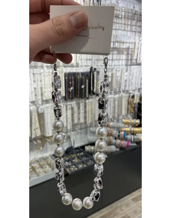 İncili Gümüş Renk Büyük Boy Zara - Mango Model Kolye