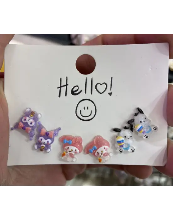 Renkli Karakterli 3’lü Çocuk Küpe Seti Kuromi Anime