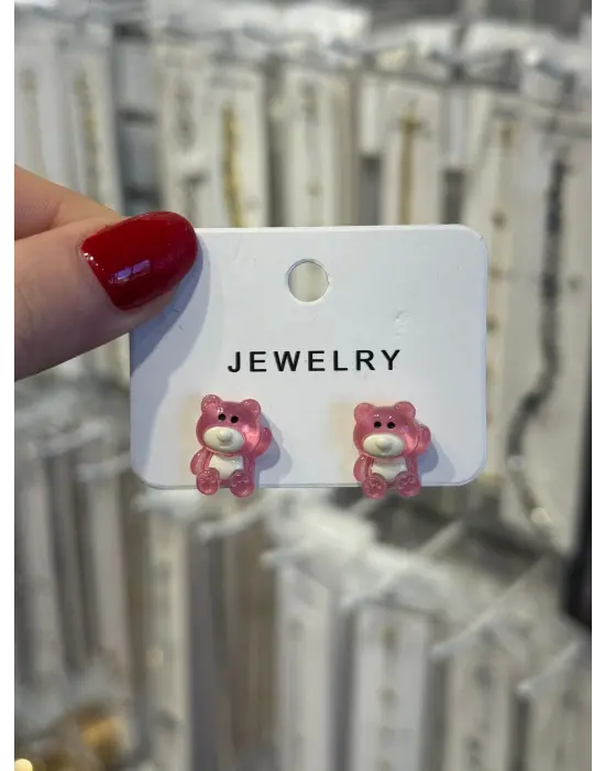 Şeffaf Pembe Ayıcık Çelik Çocuk Küpesi