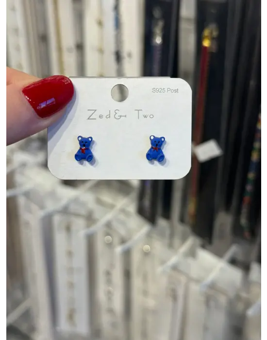 Mavi Ayıcık Figürlü Çelik Çocuk Küpesi