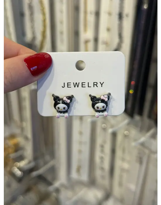 Siyah Kulaklı Animasyon Karakter Kuromi Çelik Çocuk Küpesi