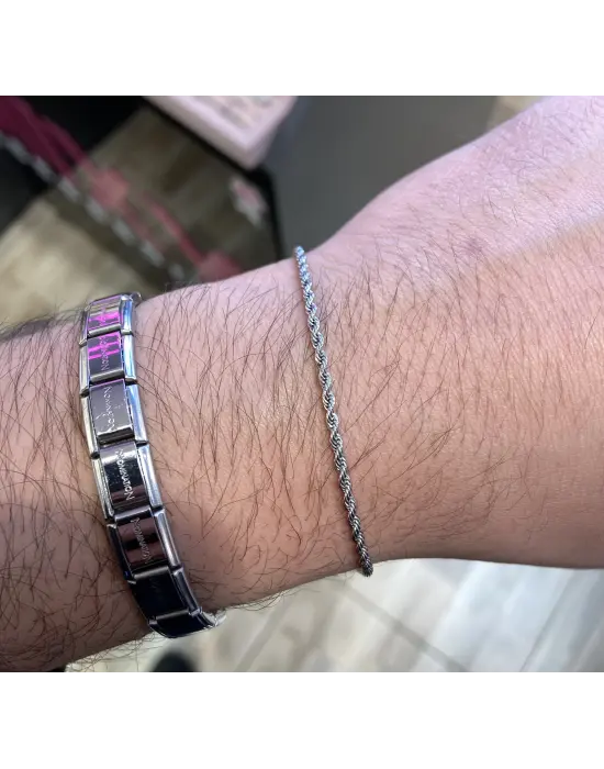 Burgu Model İnce Gümüş Renk Çelik Erkek Bileklik