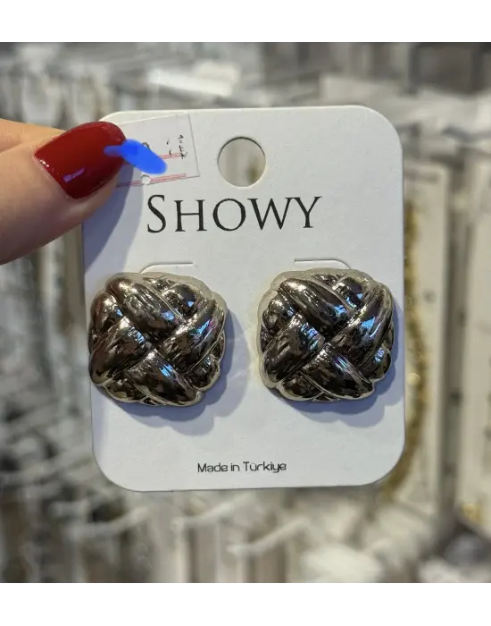 Örgü Model Günlük Büyük Parlak Silver Kararmaz Çelik Küpe