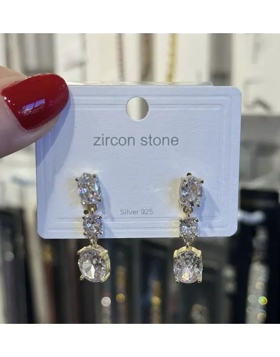 3 Katlı Sallantılı Baget Damla Taşlı Su Yolu Abiye Küpe