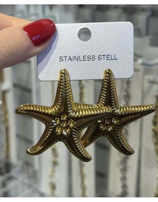 Deniz Yıldızı Figürlü Büyük Altın Kaplama Çelik Küpe